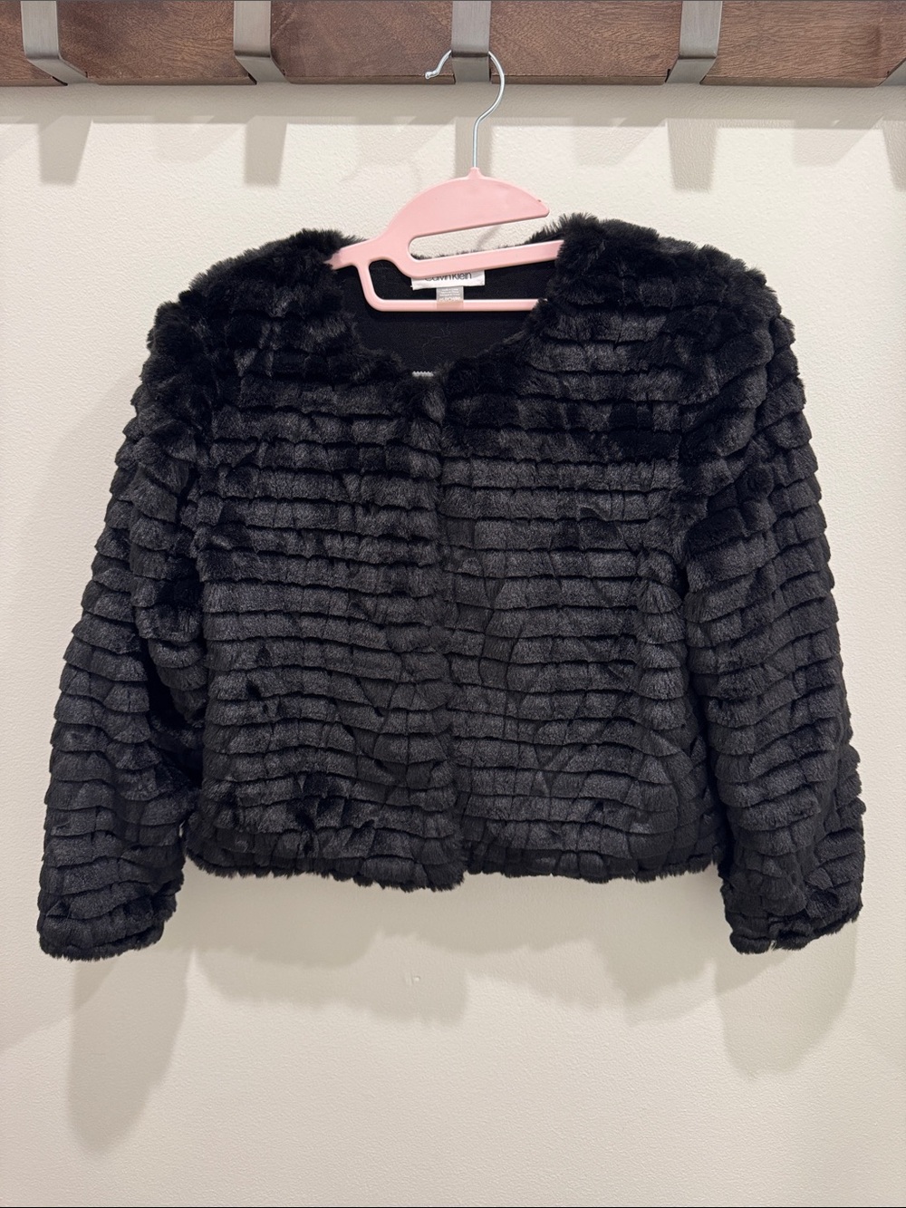 Calvin Klein Petite Black Faux Fur Cropped Coat